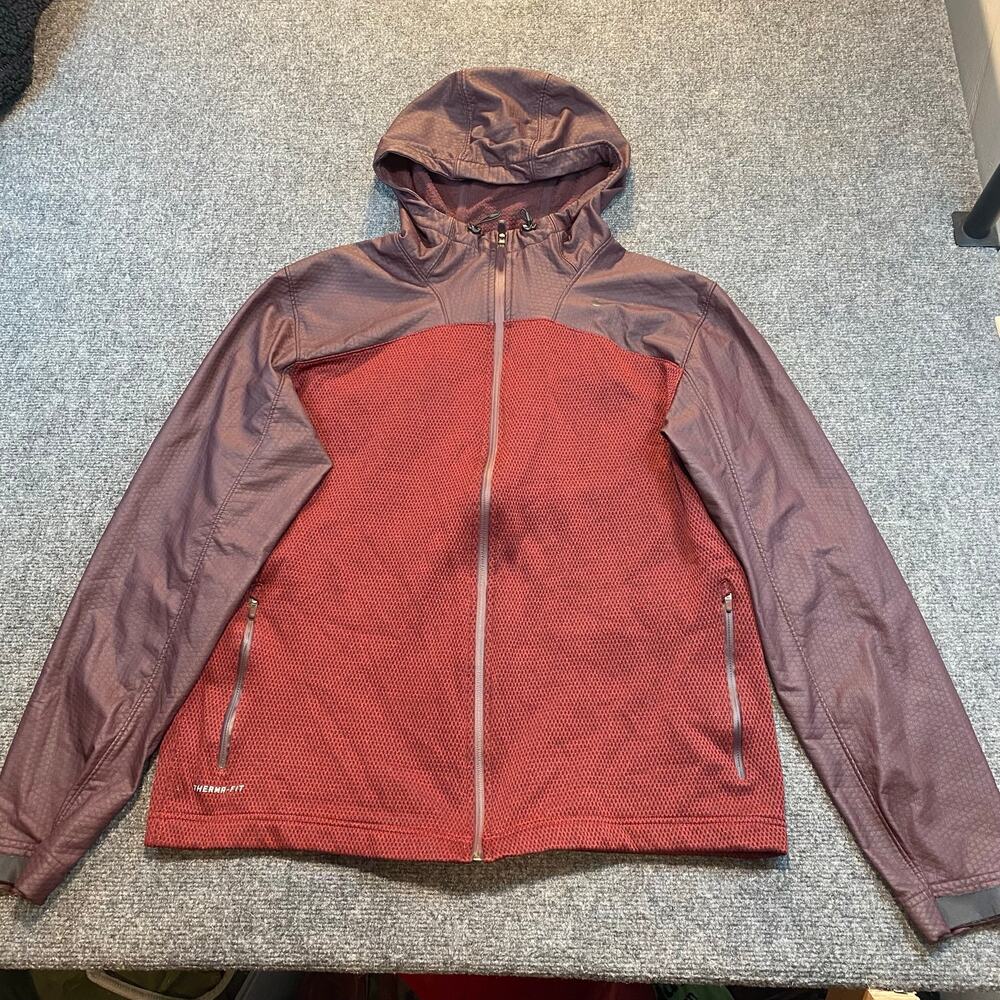 Nike Shield Chainmaille Full Zip Jacket Burgundy Mens Large Therma Fit Fleece